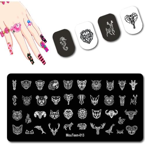 Geometric Animal Figure Nail Stamping Fierce Animal Head Plate Printing Plate Lion Tiger Mold Nail Art Template #013