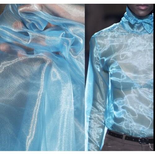 Organza blue water light net yarn is very wide and sleek dress wedding dress fashion fabric