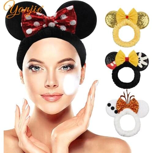 Cute Mouse Ears Wash Face Headbands For Women Coral Fleece Bow Spa Shower Hair Band Girls Turban Hair Accessories Makeup Tool