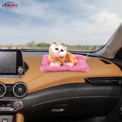 Cute Kitten Plush Cat With Sound Simulation Car Accessories Dashboard Decoration Ornament Caravan Van Off Road 4x4 Marine Boats