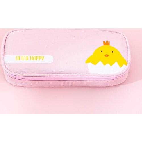 Cute Cartoon Printing Portable Customized Large Capacity Zipper Student Pen Bag School Office Stationery Canvas Pencil Handbag