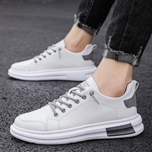 2021 Mens White Leather Sneakers Boys Sport Vulcanized Shoes Men Comforthable Spring Sneakers Mens Casual Shoes Plus Size 39-44