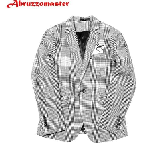 Abruzzomaster Houndstooth Check Men Suits Jacket and Black Pants for Groom Tuxedos Houndstooth Plaid Suit Custom Made Man Suit