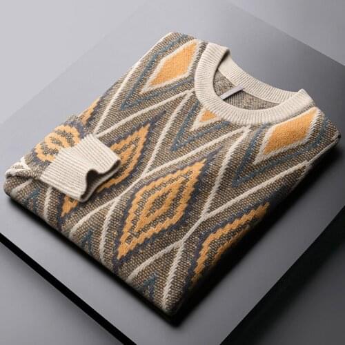 Classic Contrast Color Sweater Male High Quality Round Collar Jacquard Keep Warm Mens Sweaters Fashion Fit Man Sweaters 5XL