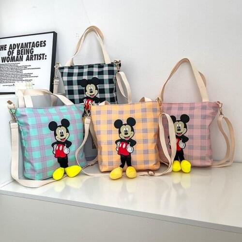 2021New Three-dimensional Mickey Mouse Handbag Large Capacity Canvas Zipper Storage Bag Fashion Checkered Printed Mommy Tote Bag