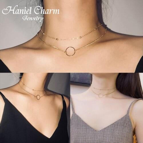 New Arrival Hot 2021 Fashion Modern Choker Necklace Two Layers Round Necklaces Heart Charm Necklace Choker Jewelry For Women
