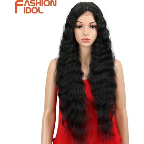 FASHION IDOL Synthetic Lace Wig Cosplay Deep Wave Lolita Ombre Blonde Brown 30 Inch Long Wavy Water Wave Hair Wigs For Women