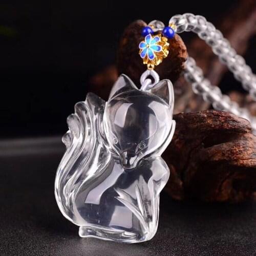 Top Natural Clear White Crystal Fox Pendant Jewelry For Woman Lady Lucky Love 55x33x12mm Beads Chains Gemstone Necklace AAAAA