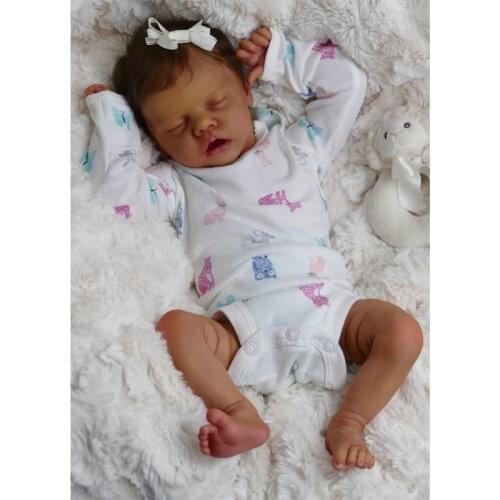 49cm Realistic Doll Closed Eyes Sleeping Boy Soft Vinyl Silicone Baby Cute Newborn Girl Toy Dark Brown SKin Color