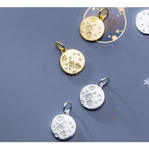 925 Sterling Silver DIY 10mm Round Wafer Rocket Starry CZ Bracelet Charm A2757