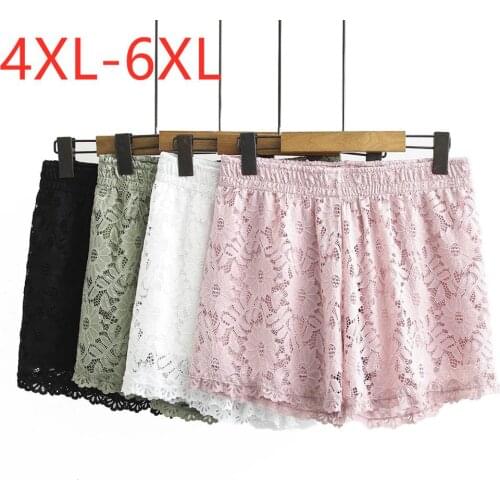 New 2021 ladies summer plus size basic shorts for women large loose casual pink white black elastic lace shorts 4XL 5XL 6XL