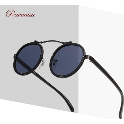 RAVENISA 2021 Brand Design Round Metal Sunglasses For Man Female Black Polarized UV400 Sun Glasses Punk Gothic Steampunk Eyewear