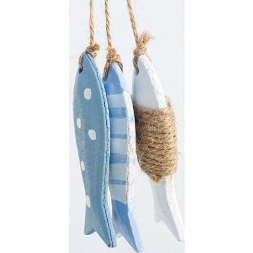 Mediterranean Creative Nautical Wooden Fish Pendant Room Decor Fish String Wall Hanging Wall Art Decor Shooting Props