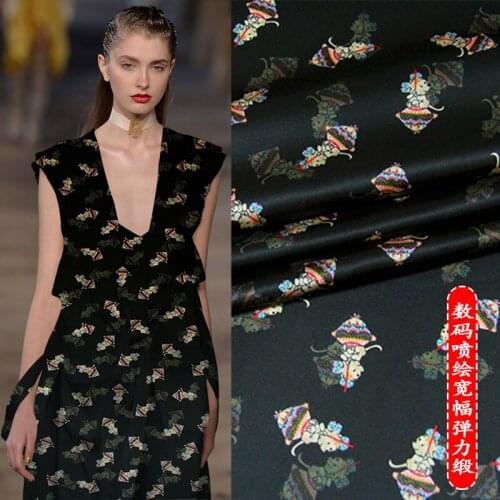 Natural mulberry silk stretch satin printed fabric cloth 138 cm width 19 momme soft luster shirt pajamas sewing spandex fabric