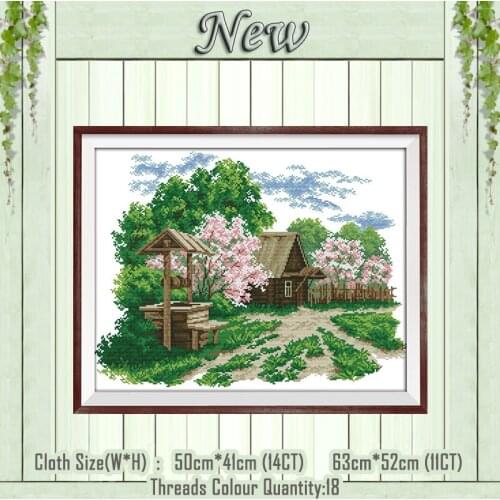 Well scenery cabin home decor painting Cross Stitch DMC chinese 14CT 11CT Counted print on canvas Embroidery set Needlework kits