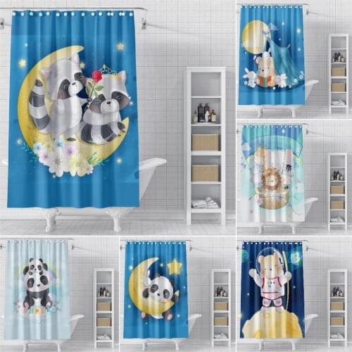 Night Animal Bear Shower Curtain Fabric Bathroom Curtains Hooks Waterproof Polyester Shower Curtains Toilet Door Curtain