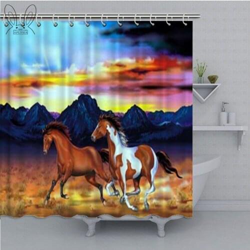Rustic Landscape Bathroom Curtain Running Wild Horses at Sunset Shower Curtain Polyester fabric Bath Curtain Shower Sets