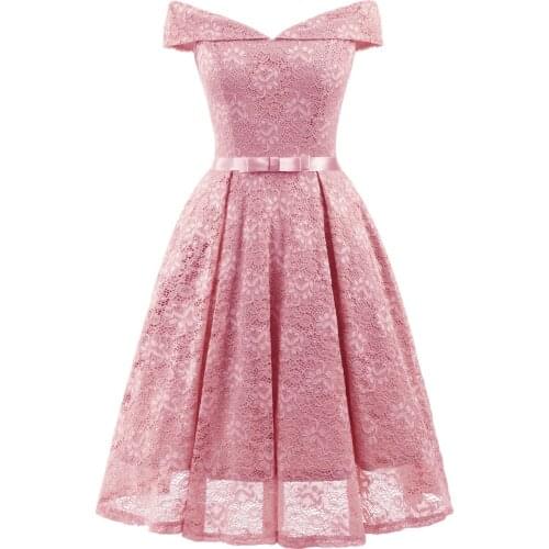 Pink Vestidos Elegant Lace Patchwork Solid Off the Shoulder A-Line Fashion Dress Sexy Slim Party Dresses Vestido De Festa