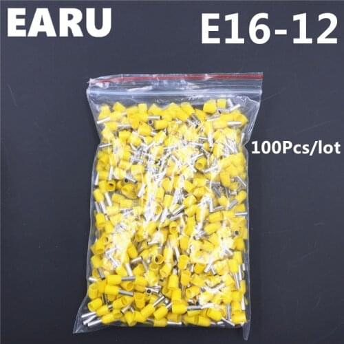 100Pcs E16-12 Tube Insulating Insulated Terminal 6MM2 10AWG Cable Wire Connector Insulating Crimp E Black Yellow Blue Red Green