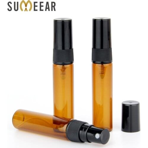 100 Piece/Lot 5ml Atomizer Perfume Bottle Amber Spray bottle Empty Parfum Sample Bottle Essential Oil Cosmetic Container
