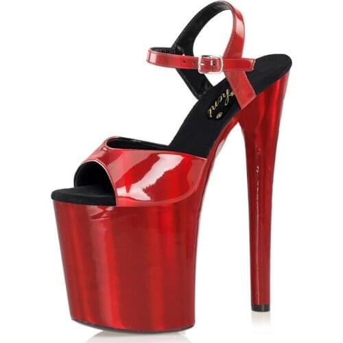 20CM Wine Red Party New Sexy Fetish Pole Dance Shoes Nightclub Party High Models Platform Sandals Women Stripper Heels Open Toe