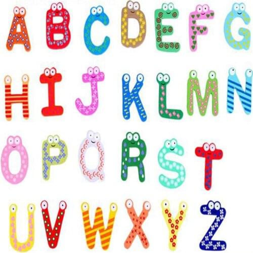 Baby toys 26pcs Letters Kids Wooden Cartoon Cute Alphabet Fridge Magnet Child Educational Gift Party Favor Christmas Halloween