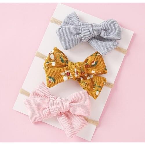 3pcs/lot Baby Girls Bow Headband Cotton Headbands Kid Thin Nylon Hairband Elastic Newborn Head Band Soft Infant Hair Accessories