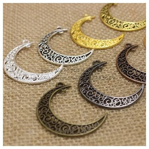 30 pieces/lot) 30*41mm eight color Metal Alloy Hollow Moon Charms Jewelry Pendants Findings
