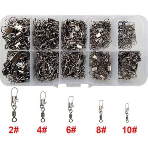 300pcs Rolling Fishing Swivel With Interlock Snap Black Nickle Rolling Swivels Hard Fishing Lures Connector Set With Box