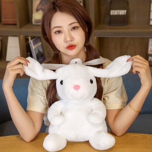 Cute Pink White Stuffed Animal Bunny Rabbit Backpack for Storage Plush Soft Toy Bag for Girls Boys Kids