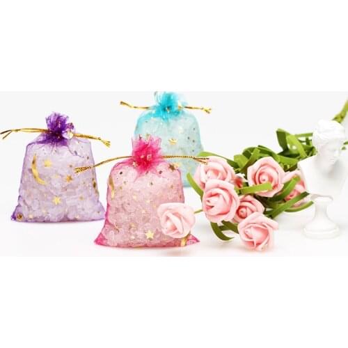 50pcs Jewelry Bags And Packaging Organza Bag Drawstring Bag Wedding Travel Storage Display Pouches Star&Moon Design Gift Bag