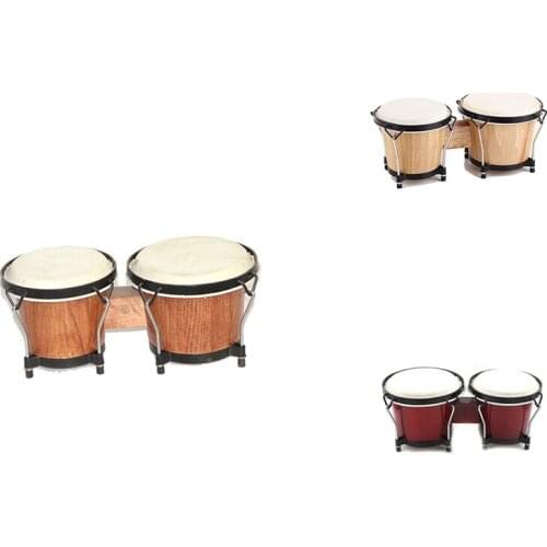 Bongo Drums, 6 inch and 7 inch Drum Set, Tunable Percussion Instruments Poplar Frame Construction Bongo Drum
