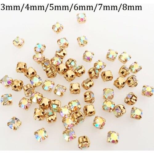 Free shipping AB color glass square shape sew on rhinestones gold claw,DIY clothing accessories