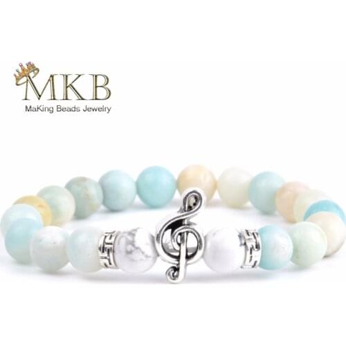 Musical Note Bracelet Women Youga Bangles 8mm Natural Amazonite Beaded Bracelets Men Jewelry Pulseira Feminina Bijoux Bileklik