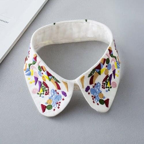 Decorative False Collar Vintage Colorful Embroidery Floral Lapel Necklace Shirt N0HE