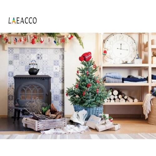 Laeaco Rural House Christmas Tree Fireplace Gift Cozy Decor Blanket Baby Child Photo Background Photography Backdrop Photostudio