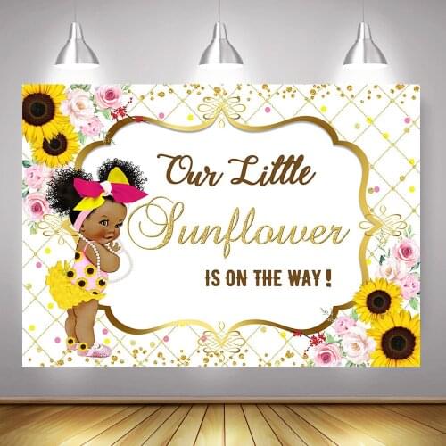 Little Sunflower Baby Shower Background for Photography Newborn Princess Birthday Photo Backdrop Cake Table Decoration Gold Rose