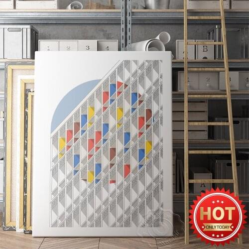 Le Corbusier Geometry Architecture Art Illustration Poster, Corbusier Facade City Architecture Radieuse Prints, Home Decor Mural