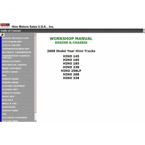 Hino Workshop Manual 2007 - 145, 165, 185, 238, 258, 268, 338, HTML