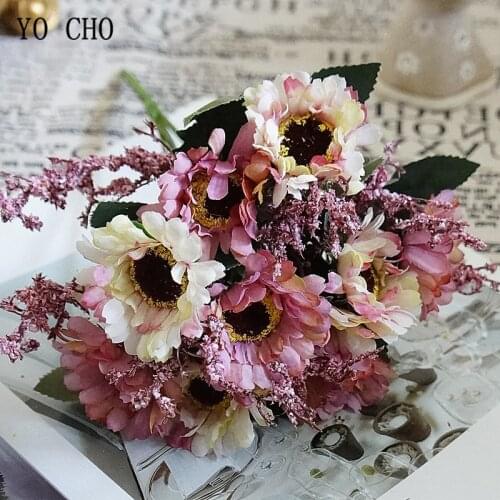 10 Heads Mini Silk Artificial Flowers Daisy Fleur Artificielles Gerbera for Wedding Table Home Vase Decor Fake Flowers Bouquet