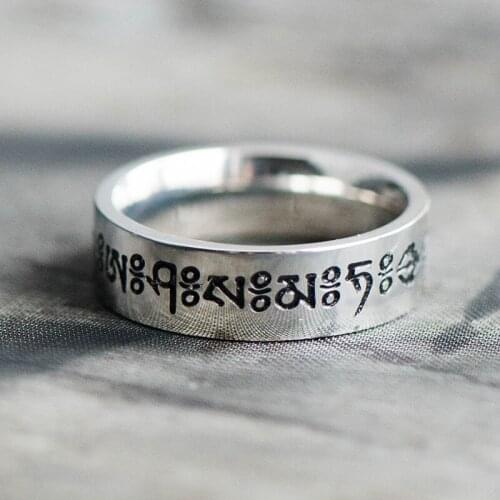 Six Vajra spells Mantra Titanium steel ring Tibetan Exorcise evil spirits bless and protect Amulet Lovers ring men and women