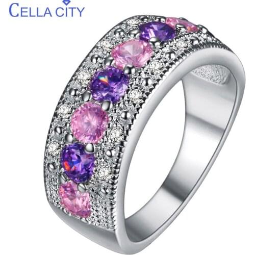 Cellacity 925 Silver Ring For Women Zircon Finger Jewelry Amethyst Ruby Gemstone Engagement Dating Wholesale Size 6-9