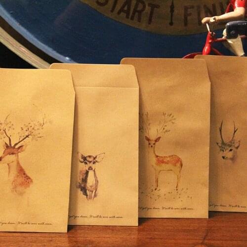 10pcs/lot 16X11cm Deer Business Wedding Party Invitations Envelopes Lucky Gift Envelopes Kraft Window Envelope Stationary Supply