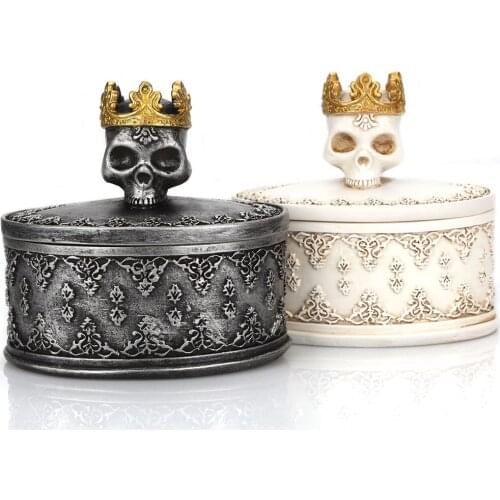 Crown Skull Jewelry Storage Box Covered Dustproof Halloween Ghost Head Pill Box Home Desktop Practical Storage Box