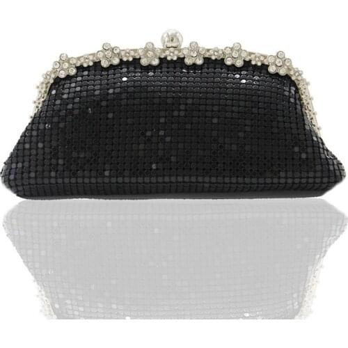 Black Fashion Womens Purse Bag Small and Chic Metal Mesh Clutch Evening Bag for wedding night club wedding banquet party