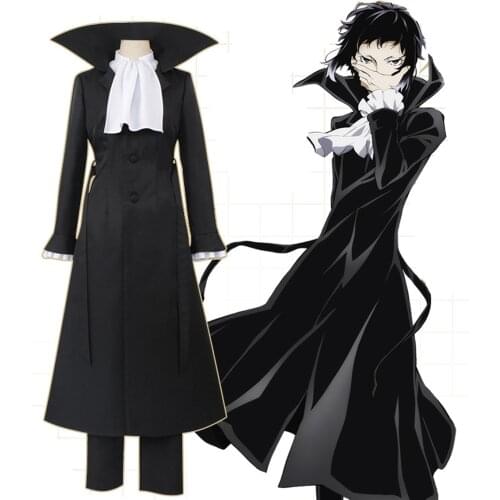 Bungo Stray Dogs Mafia Akutagawa Ryunosuke Cosplay Costume Black Trench Outfit Jacket Anime Men Adult Halloween Christmas Suits
