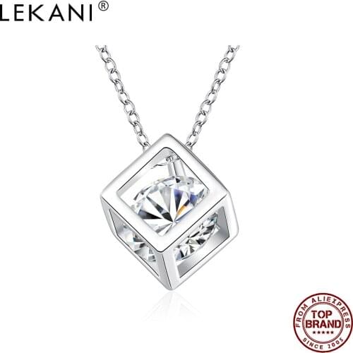 LEKANI Personality Hollow Out Cube Pendant Necklace For Women Big Clear Cubic Zirconia Necklaces Girl Wedding Fashion Jewelry