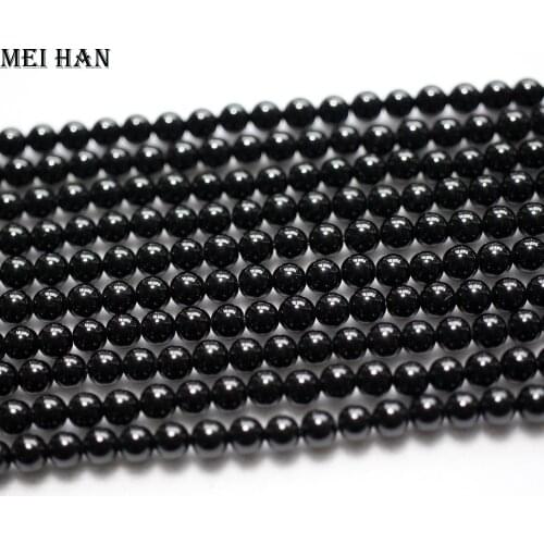 Meihan (2 strands/set) natural 4mm black tourmaline smooth round loose beads gem stone for jewelry making