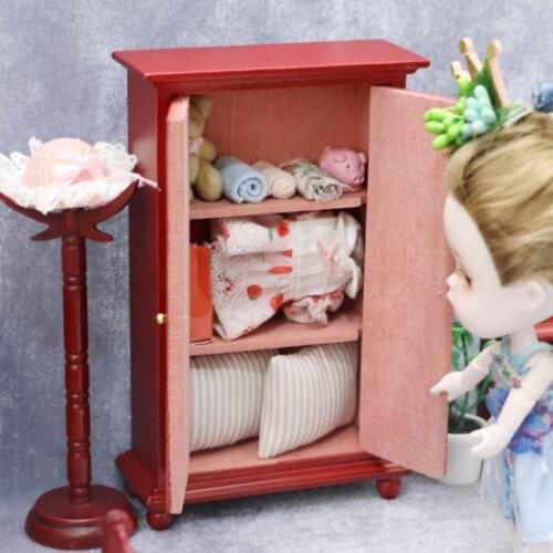 Mini 1:12 Scale Dolls House Miniature Wooden Furniture Wardrobe Toys