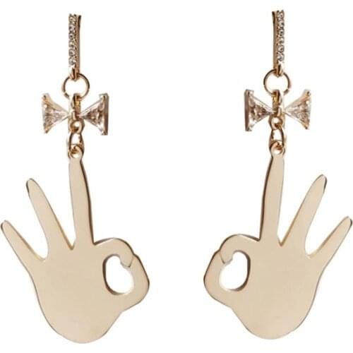 Fashion Creative OK Hand Stud Earrings Simple Exaggerated Set Diamond Bow Earrings For Women